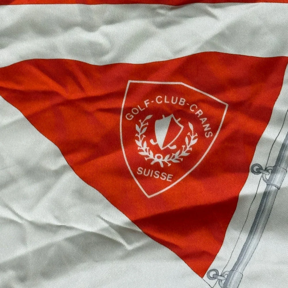 VTG Crans-Sur Sierre Golf Club Flag Golf Bag Silk Scarf Orange White Sport 34x34